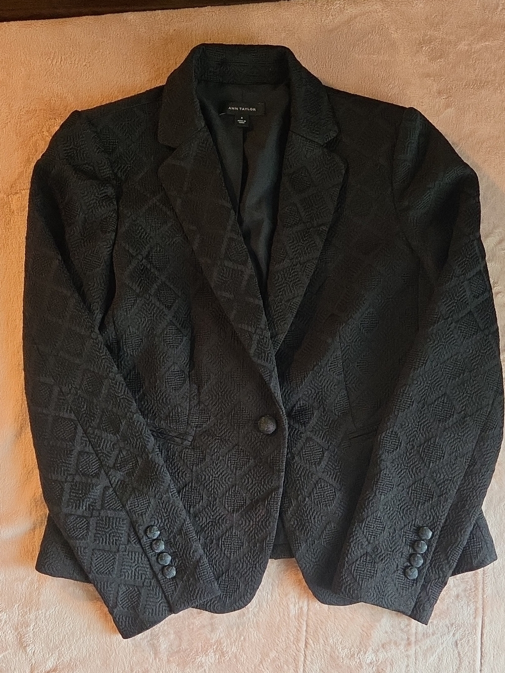 Ann Taylor Black Textured Single-Button Blazer